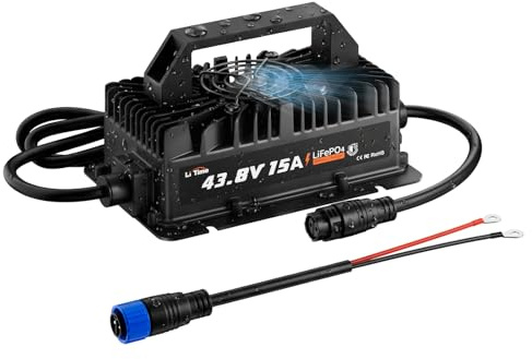 LiTime Chargeur Batterie LiFePO4 36V 15A, Chargeur Lithium 43,8V IP66 Étanche avec Activation de Batterie, Indicateur LED, Chargeur Intelligent 3 Étapes pour Golf Cart, Camping-Car, Bateau