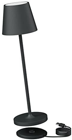 K-Bright lampada da tavolo ricaricabile in alluminio | 240LM | 3000K luce bianca calda da scrivania senza fili | interni/esterni con base di ricarica a contatto (Antracite)