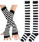 ECOSCO Womens Rainbow Stripe Knee Thigh High Socks Arm Warmer Fingerless Gloves (1 pairs Socks&1 pairs Gloves-Black)