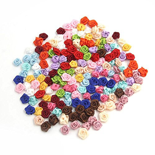 REFURBISHHOUSE 100PCS / Lot Mini Fait par la Main Satin Rose Ruban Rosettes en Tissu Appliques de Fleurs pour Decoration de Mariage Couture Artisanale Accessoires