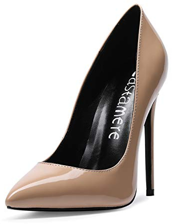 Castamere Mujer Zapatos de Tacón Fiesta Sexy Clásico Stilettos High Heels Forro Negro Tacones Altos 12cm Charol Desnudo EU 39