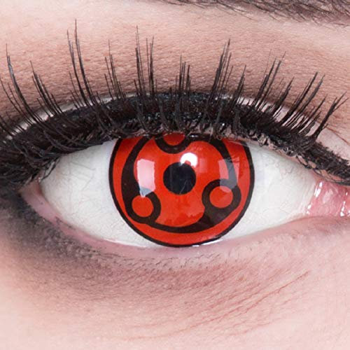 Meralens 1 Paar Farbige Anime Sharingan Kontaktlinsen Eternal Madara in rot schwarz perfekt zu Manga Hereos of Cosplay, Halloween mit gratis Kontaktlinsenbehälter 12 Monatslinsen ohne Stärke