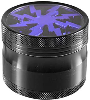 Lightning Aluminium Grinder - Crusher & Kräutermühle mit Deckel, Magnet & Fenster - 25 Zähne - 4 teilig - Ø 5cm - 6cm hoch - Gewürzmühle für Tabak, Kräuter, Pollen - Blau