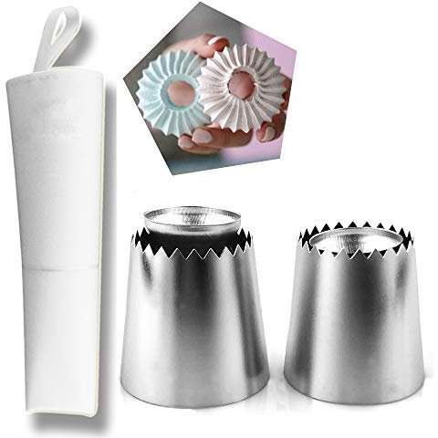 3 Piezas Boquillas para manga pastelera, MKNZONE Decoración de Tartas Set Incluir 2 Boquillas y 1 Bolso de pastelería - Pasta, Cupcakes, Galletas, Pasteles y Crema#2