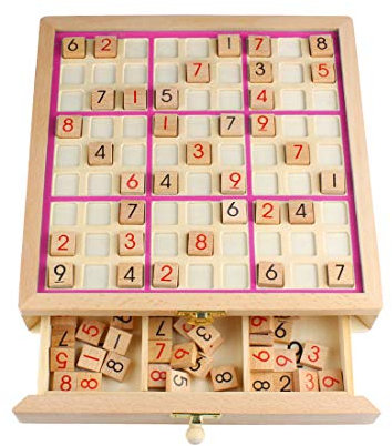 Larcele Sudoku Brett Kasten 4-in-1 Hölzerne Zahl Platz Spielzeug SD-07 (Rosa)