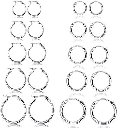 Ohrring-Set für Damen, Herren, Mädchen, leicht, Clickverschluss, Edelstahl, hypoallergen, 10–25 mm, 10 Paar