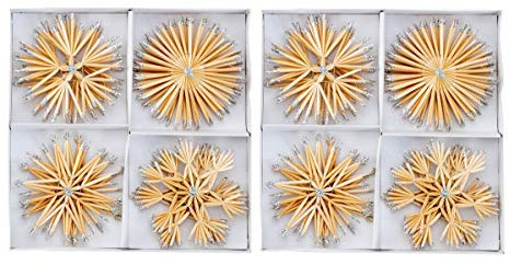 Geschenkestadl 24 Stück Strohsterne 10 cm Silber Glitzer Christbaumschmuck Stroh Sterne Natur