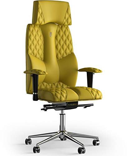 KULIK SYSTEM Ergonomischer Bürostuhl - Komfort & Verstellbarer Stuhl mit Rücken- & Lendenwirbelstütze |Patentiertes Rücken- & Nackenschmerzlinderungsdesign| Business Eco Leder - Gelb Design