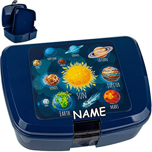 alles-meine.de GmbH Lunchbox/Brotdose - Weltraum - Planeten/Erde - BPA frei - inkl. Name - mit extra Einsatz/Fächern - herausnehmbaren Fach - Brotbüchse Küche Essen - für M..