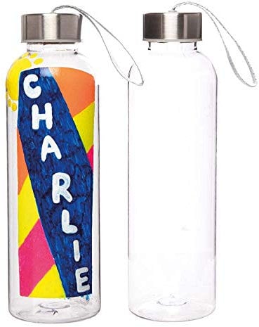 Baker Ross AX323 Design Your Own Water Bottles - Pack of 2, Creative Art and Craft Supplies for Kids to Design and Decorate