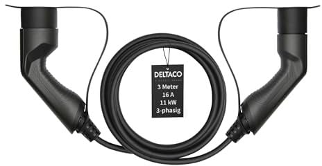 DELTACO Typ 2 EV-Ladekabel für E-Autos und Hybrid Fahrzeuge, Elektroauto Charger Mennekes Kabel, Kompatibel mit ID.3, ID.4, Zoe, E-Tron, Model S/3/X/Y, Leaf, 3-phasig, 16A | 11kW, 3 Meter