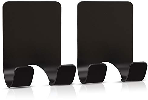 VIS'V Adhesive Razor Hooks, Black Self Adhesive Razor Holder Shower Waterproof Shaver Hook Hanger Stand Heavy Duty Stainless Steel Bathroom Kitchen Sticky Hooks for Razor Towel Loofah Plug - 2 Pcs