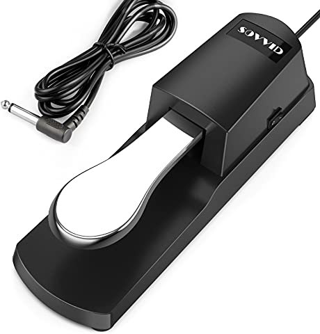 Sovvid Sustain Pedal for Keyboard, Piano Foot Pedal Keyboard Pedal with Polarity Switch for All Brands Electronic Keyboards, MIDI Keyboards, Digital Pianos, Yamaha, Casio, Roland and More-Silver