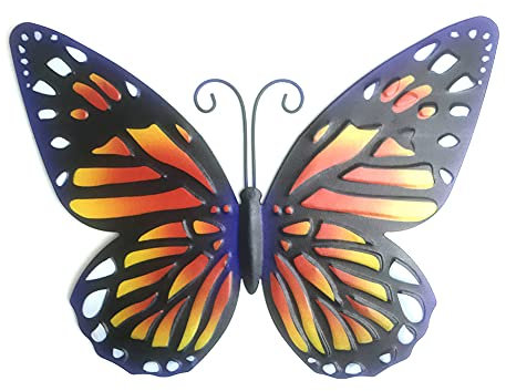 LICHENGTAI Metall Schmetterling Wand Kunst Metall Schmetterlinge Wand Dekoration Skulptur, 3D Wandskulptur Balkon Terrassen Deko Anhänger Objekt Eisen Gartendeko Tiere Garten Dekofigur, Orange