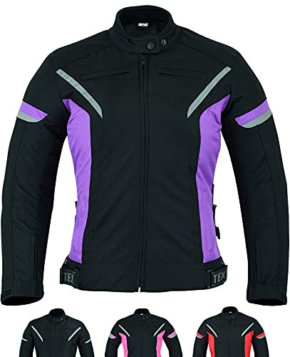 Damen motorradjacke mit protektoren für Sommer oder Winter - Textil wasserdicht motorroller motorrad bikerin mantel mit schutz rüstung (EN 1621-1) - Schwarz Violett - L