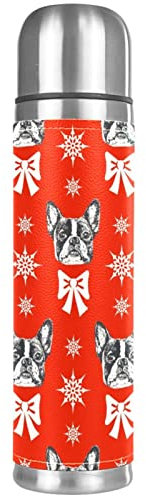 French Bulldog Red Pattern Vacuum Flask Insulated Water Bottle Compact Stainless Steel Coffee Travel Mug 17 Ounce
