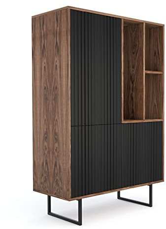 Mayaadi-Home Kommode Wohnzimmer Wohnzimmerschrank Sideboard Highboard Regal Stauraum Anrichte Esszimmer Schlafzimme BATO 134 Lines Walnuss Schwarz