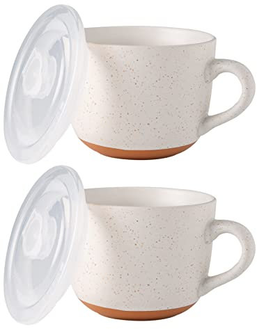 AmorArc Ceramic Soup Mugs with Lid, 24 oz Large Soup Cups with Hanlde for Coffee, Cereal, Salad, Noodles, Tea, Soup Bowls Cups, Microwave&Dishwasher Safe, Set of 2 (Alloy Orange, 24oz - Set of 2)