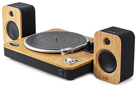 House of Marley Premium Bluetooth Plattenspieler 'Stir It Up' - Nachhaltig gefertigter Bambus Vinyl Player mit Vorverstärker + House of Marley Get Together Duo Bluetooth-Lautsprecher