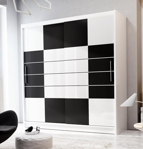 Generisch Kleiderschrank Aruba 203 cm, Schrank Glas Schwarz Schwebetürenschrank (203 cm)