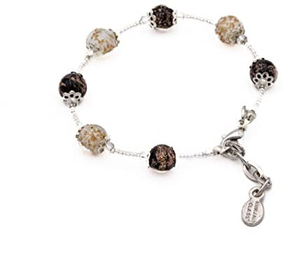 Sospiri Venezia Armband für Damen mit 7 Murano-Glasperlen Durchmesser 8 mm Originalschmuck aus Murano-Glas Geschenkidee Zertifiziert Hergestellt in Italien (Weiß & Schwarz)