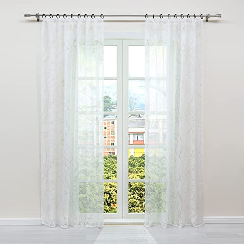 SCHOAL Gardinen Weiß Transparent Kräuselband Stores Gardinen Ausbrenner Gardinenschals Voile Vorhänge für Wohnzimmer Fensterschal Landhaus 1 Stück BxH 140x245 cm