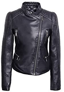 QUEEN HELENA Giacca Biker in Ecopelle Moto Giacchetta Casual Elegante Motociclista Giubbino Corto Donna Y (M, Nero)