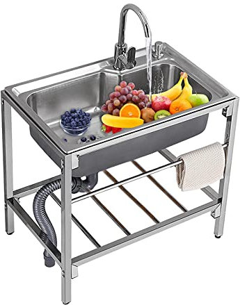 Ducunsheng Outdoor Spüle Edelstahl Spülenschrank - Camping Waschbecken Für Garage Garten Bar Singleküche Outdoor Edelstahl Spüle, Einfach Zu Säubern, Mobiles Spülenschrank Mit Spüle Und Armatur