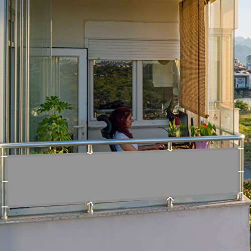 Balkon Sichtschutz Seitenmarkise 80 x 400 cm Mit Montagezubehör Sun Segel Witterungsbeständig Oxford für Seite den Balkon Garten Terrasse, Hellgrau