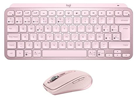 Logitech MX Keys Mini (Teclado) + MX Anywhere 3S (ratón inalámbrico) - Escritura fluida, Teclas retroiluminadas, Desplazamiento rápido, USB-C, Bluetooth, multisistema operativo, QWERTY Español - Rosa