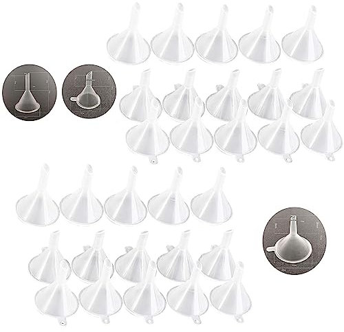Mini Imbuto Plastica Trasparente 30 Pezzi 3 Dimensioni Imbuto Piccolo Plastica per Bottiglie, Mini Imbuto Lab, Imbutino Piccolo per Versare Profumi Campione Olio Essenziale Emulsione