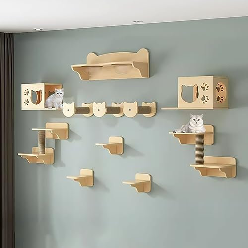 Katzen Wand Klettern-Set, Katze Kletterlandschaft, Kletterwand für Katzen, Katzen-Wandregale, Katzentreppe Wand, Mit Kratzbaum, Katzenhaus für Katzenbaum zur Wandmontage (Size : Style9)