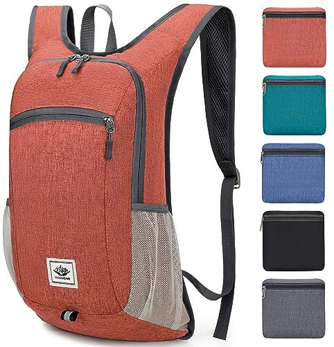 Esup Leichter Wanderrucksack, 15 l, faltbar, klein, Reiserucksack, verstaubar, Camping-Rucksack für Damen und Herren, dunkelorange, standard, Reiserucksäcke