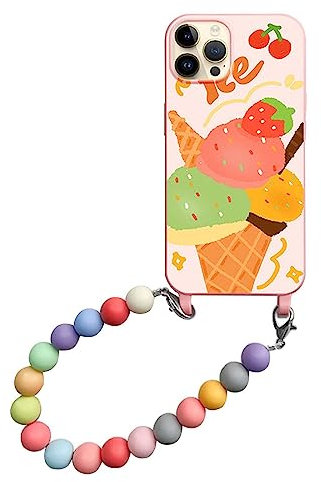 Bakicey Mobile Phone Case Compatible with iPhone 12 Mini Aesthetic Glitter Rainbow with Pearl Chain Crystal Clear Transparent Protective Case Women Girls Case with Cute Strap Case for iPhone 12 Mini,