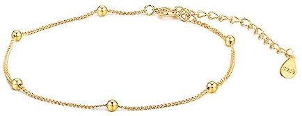 Hmzidz Bracelet de Cheville Femme Doré Chaîne Cheville Plaqué Or Bracelet Pied Femme Argent 925 Bijoux Cheville avec Petites Perles Dots Été Pieds Nus Plage Chaînes de Cheville Facilement Ajustable