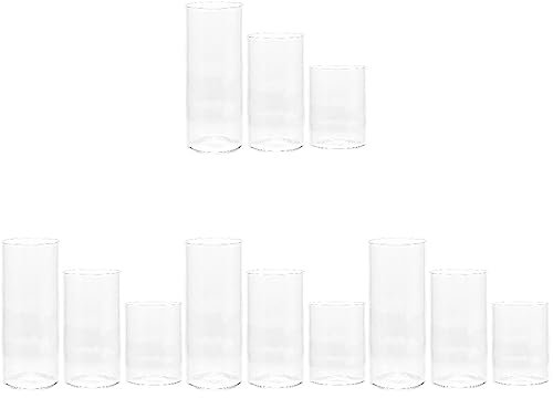 DOITOOL Lot de 12 vases cylindriques en verre transparent pour centres de table, bougeoirs ouragans, en verre, pour bougies piliers, vases flottants pour décoration de mariage (3