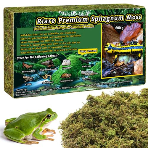 Riare Mousse de sphaigne Naturelle de qualité supérieure pour Reptiles - Mousse Verte Vivante pour Terrarium, éclosion, substrat de sphaigne forestière pour Serpents, Gecko (600g)