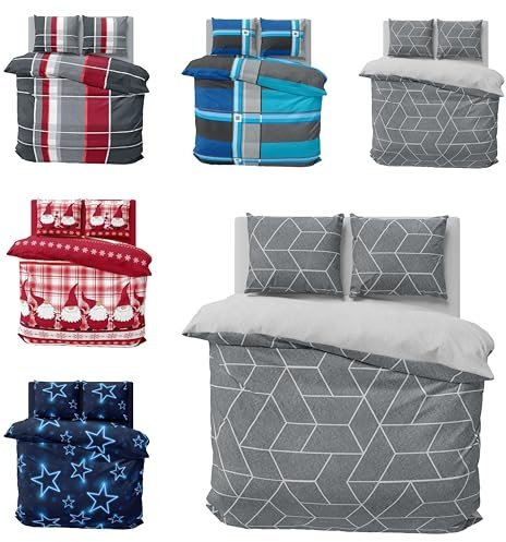 one-home Winter Bettwäsche Thermo Fleece Kuschelig Warme Bettbezüge Flauschig Warm Weich, Größe:3 teilig 240x220 cm, Farbe:Geometrisch grau