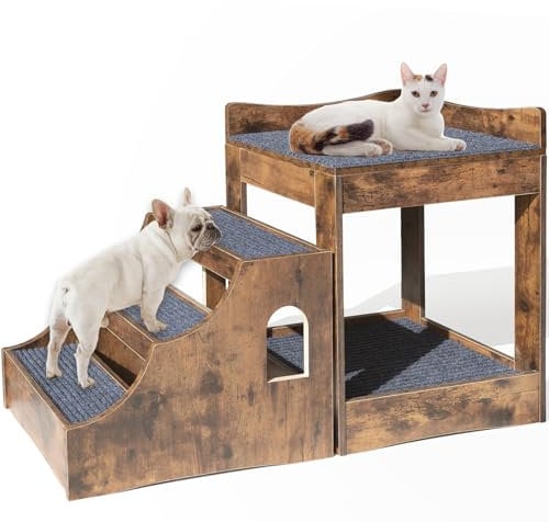 Canormpet Pet Window Perch with Stairs, Super Large Pet Bunk Bed for Dog and Cat, Multi-Level Pet Seat Platform with Mats, Pet Bed Couch for Bedside, Home, Indoor Use (Medium)
