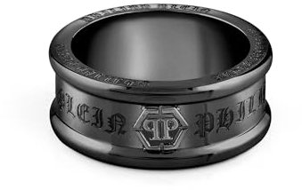 Philipp Plein Herren Ring Edelstahl IP Black Gothic Tag PJTEA06R, Ringgröße:60 (19.1 mm Ø)