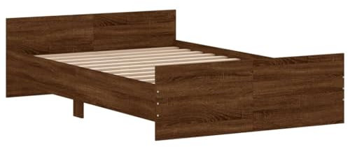 vidaXL Cadre de Lit Tête de Lit et Pied de Lit, Lit Double avec Sommier à Lattes, Lit Adulte, Meuble de Chambre, Moderne, Chêne Brun 120x190 cm