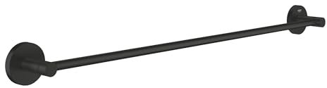 GROHE Start, Handtuchhalter ohne Bohren (für ein großes Handtücher, 65cm breit, zum Kleben oder Bohren, inkl. Dübel und Schrauben, ohne Kleber, verdeckte Befestigung), eckig, schwarz, 411782430