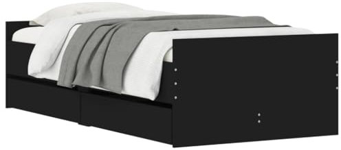 vidaXL Bettgestell, Bettrahmen mit Lattenrost, Bett Gästebett mit Schubladen, Einzelbett Schlafzimmerbett Schlafzimmermöbel, Schwarz 100x200cm