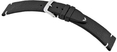 MANUFAKTURWERK Uhrenarmband Altona | Leder | für Damen und Herren | Silberne Schließe, Größe:M (Standard). 22/18 mm, Farbe:Schwarz