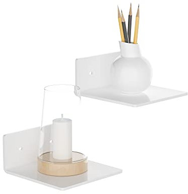 Sezanrpt 6 Inches White Acrylic Wall Shelves Set of 2, Wall Mounted Storage Display Shelves for Bedroom, Gaming Room, Living Room, Bathroom, Dining Room, Office, 2 Pack