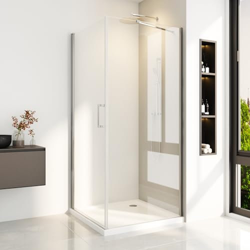 Duschkabine 80x90 cm Pendeltür Duschabtrennung Eckeinstieg Duschwand Dusche mit Seitenwand aus 6mm ESG Sicherheitsglas,Höhe 195 cm(Ohne Duschtasse)