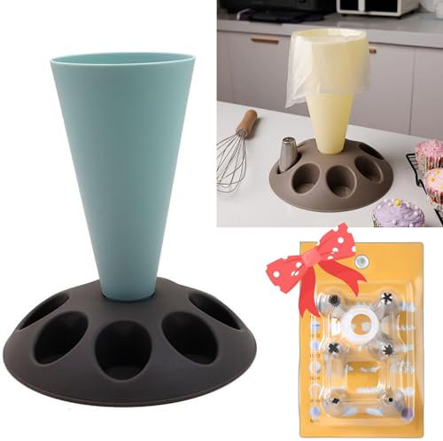 CRUIFU Piping Bag Holder Stand for Filling, Pastry Bag Holder Stand, Decorating Bag Holder with 8 Slots Nozzles Holder, Plastic Pastry Bag Stand for Cake Decorating Kit, Baking Accessories (Blue)