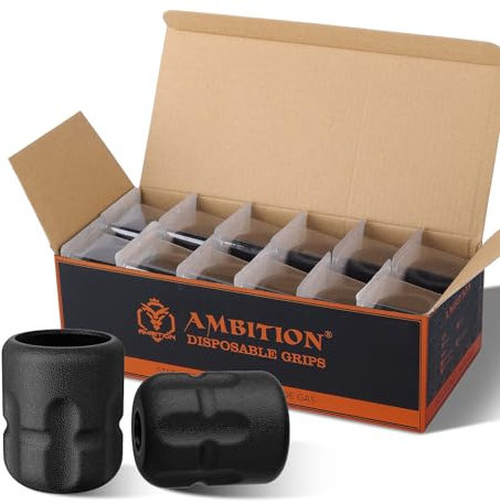 Ambition Soldier P2 Einweg-Tattoo-Griffstücke – 12 Stück 42 mm Tattoo-Griffstücke aus Gummi mit Klick-Einstellsystem für die Tätowiermaschinen Soldier, Zetton, 32 mm Torped und Shura