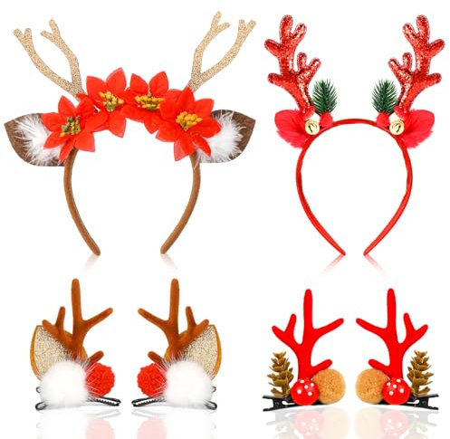 HOWAF Weihnachts Haarreif Mit Rentier Geweih - Haarspangen Und Haarschmuck Für Weihnachtskostüm, Karneval Und Fasching