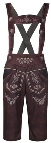FNKDOR Lederhose Herren Tracht Trachtenhose Trachtenlederhosen Lederhosen Oktoberfest Mann Bayrischen Trachten Hose Trachtenmode mit Hosenträgern (Brown, XL)